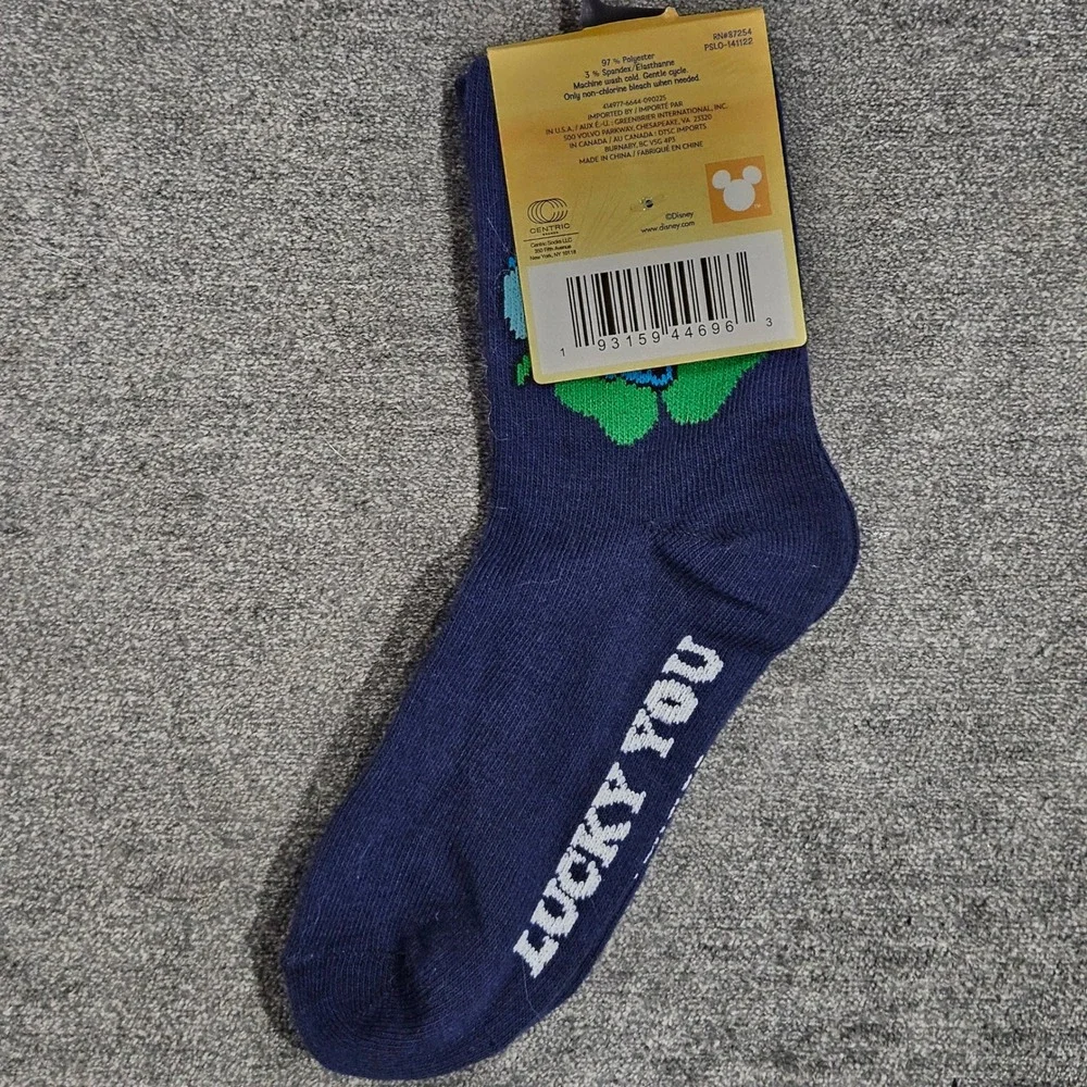 Disney Stitch‎ Kids Crew Socks St Patricks Day Lucky You Navy Blue Size 10-4 NEW